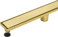 Brushed gold Linear shower drain stainless steel material 24 inch with tile insert 2-in-1 cover with hair strainer and adjustment feet - angle view