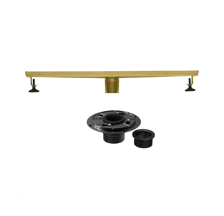 Brushed gold Linear shower drain stainless steel material 24 inch with tile insert 2-in-1 cover with hair strainer and adjustment feet - detail close-up