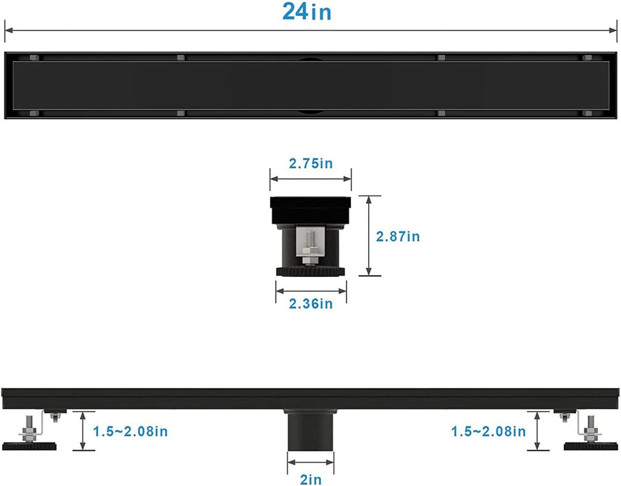 wonderland shower inc matte black Linear shower drain stainless steel material 24 inch with tile insert 2-in-1... - Close-Up