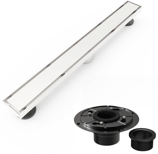 Brushed nickel Linear shower drain stainless steel material 24 inch with tile insert 2-in-1 cover with hair strainer and adjustment feet - front view