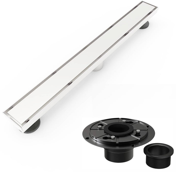 Brushed nickel Linear shower drain stainless steel material 24 inch with tile insert 2-in-1 cover with hair strainer and adjustment feet - front view