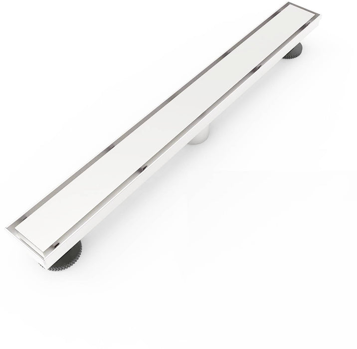 Brushed nickel Linear shower drain stainless steel material 24 inch with tile insert 2-in-1 cover with hair strainer and adjustment feet - back view