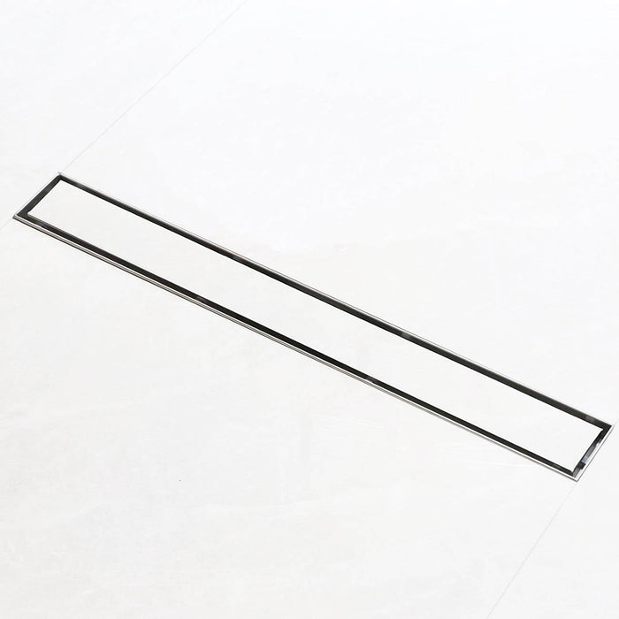 Brushed nickel Linear shower drain stainless steel material 24 inch with tile insert 2-in-1 cover with hair strainer and adjustment feet - angle view