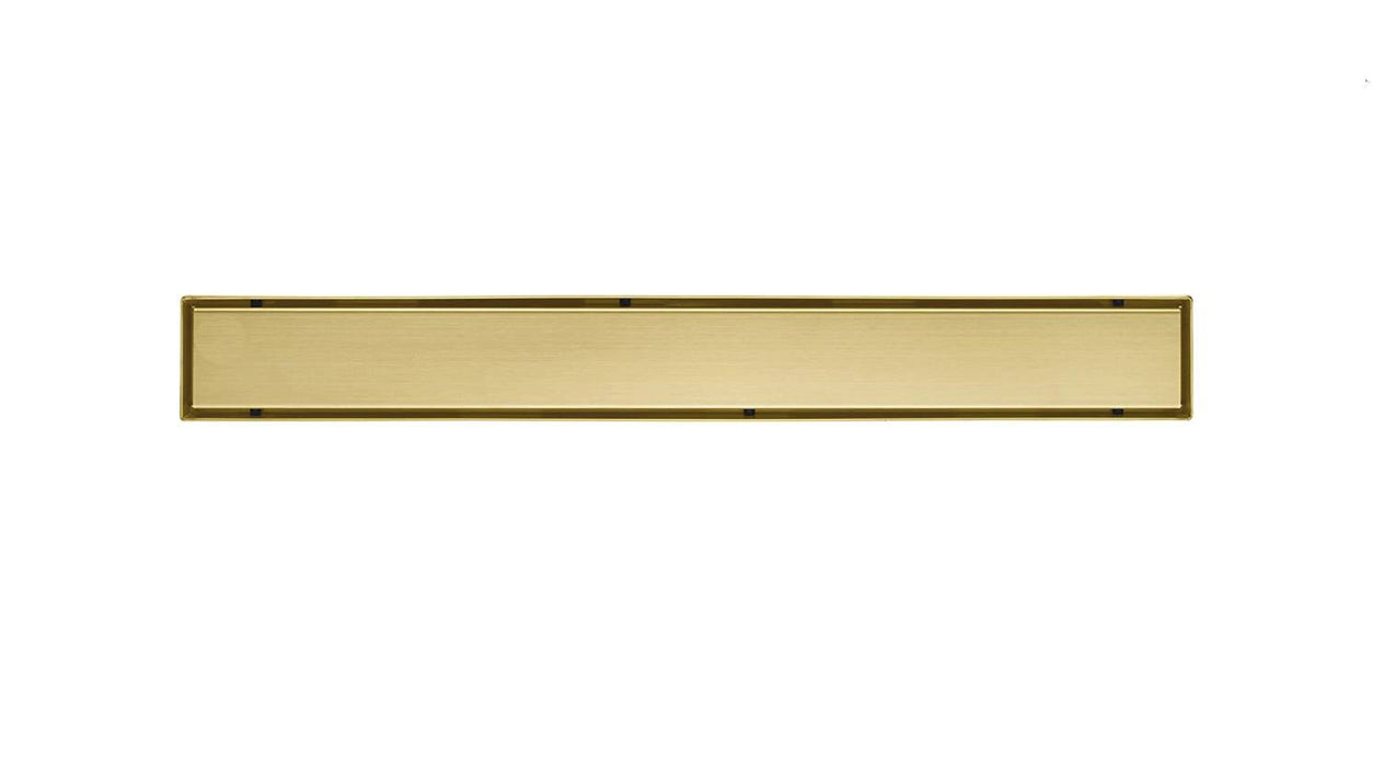 Brushed gold Linear shower drain stainless steel material 24 inch with tile insert 2-in-1 cover with hair strainer and adjustment feet - back view