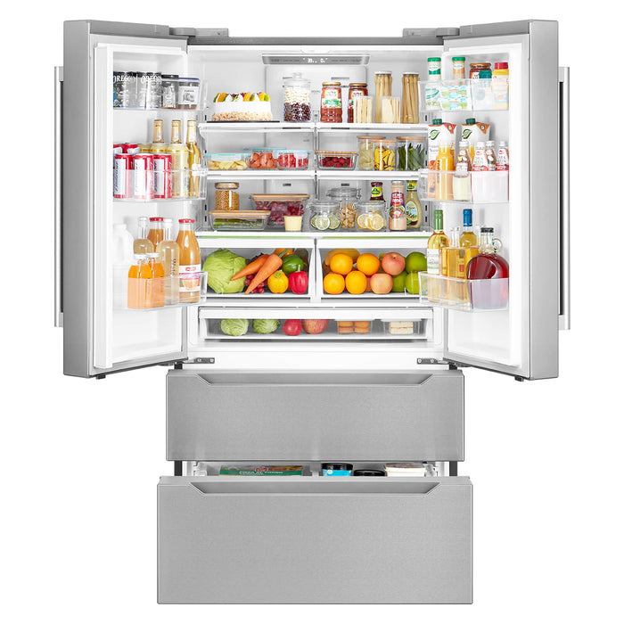 Cosmo 4 - Piece Appliance Package - 36-Inch 240V Dual Fuel Range 36-Inch Range Hood Dishwasher and Refrigerator (COS-4PKG-207) Cosmo