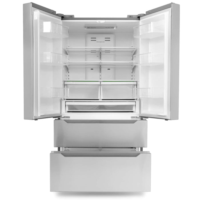 Cosmo 4-Piece Appliance Package - 36-Inch Dual Fuel Range, Wall Mount Range Hood Hood, Dishwasher and Refrigerator in Stainless Steel (COS-4PKG-072) Cosmo
