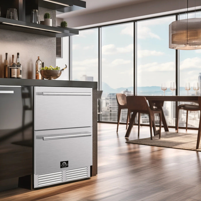 Forno Cosenza 24-Inch 4.69 cu.ft. Built-In Indoor/Outdoor Drawer Freezer with Ice Maker... Refrigerator - Side View