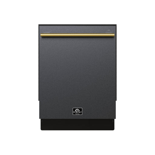 Forno Romano Espresso 24-Inch Black Built-In Dishwasher - Front with Antique Brass Handle