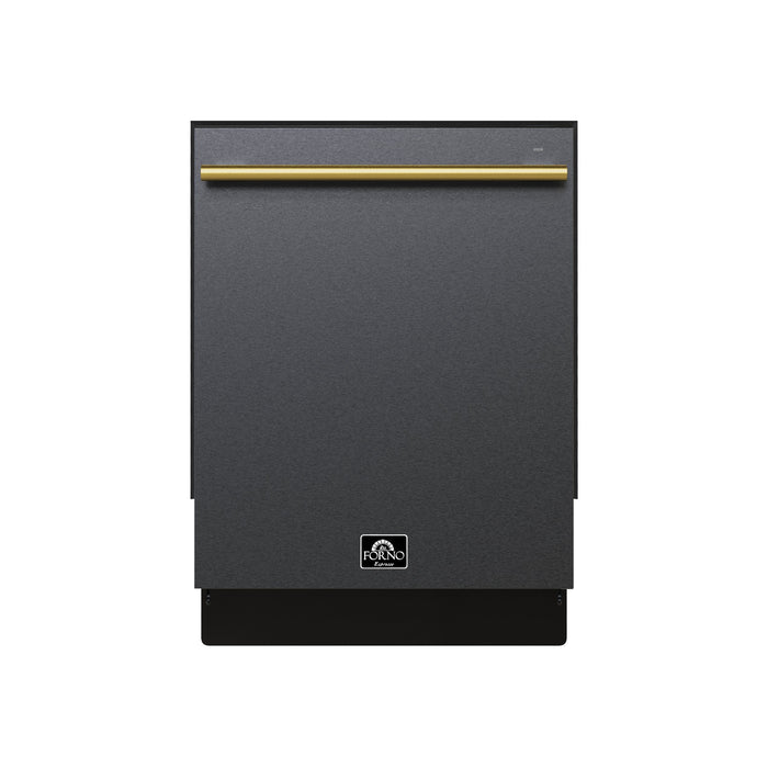 Forno Romano Espresso 24-Inch Black Built-In Dishwasher - Front with Antique Brass Handle