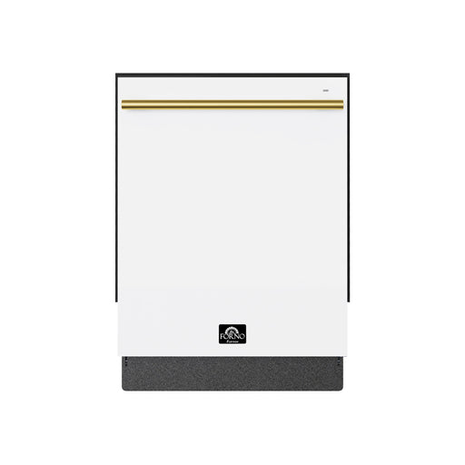 Forno Romano Espresso 24-Inch White Built-In Dishwasher - Front with Antique Brass Handle
