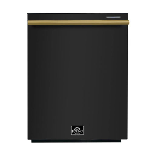 Forno Espresso Pozzo 24-Inch Built-In Tall Tub Top Control Dishwasher, 49 dBA, in Black with Antique Brass Handle (FDWBI8067-24BLK) FORNO