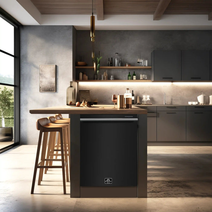 Forno Espresso Pozzo 24-Inch Built-In Tall Tub Top Control Dishwasher, 49 dBA, in Black with Antique Brass Handle (FDWBI8067-24BLK) FORNO