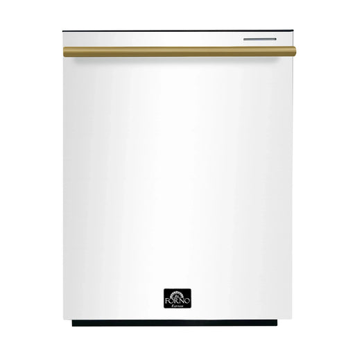 Forno Espresso Pozzo 24-Inch Built-In Tall Tub Top Control Dishwasher, 49 dBA, in White with Antique Brass Handle (FDWBI8067-24WHT) FORNO