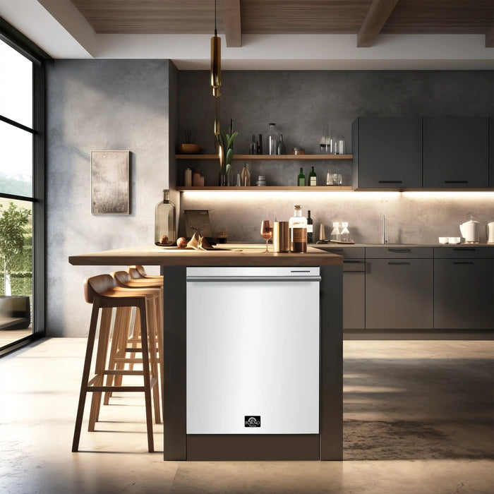 Forno Espresso Pozzo 24-Inch Built-In Tall Tub Top Control Dishwasher, 49 dBA, in White with Antique Brass Handle (FDWBI8067-24WHT) FORNO