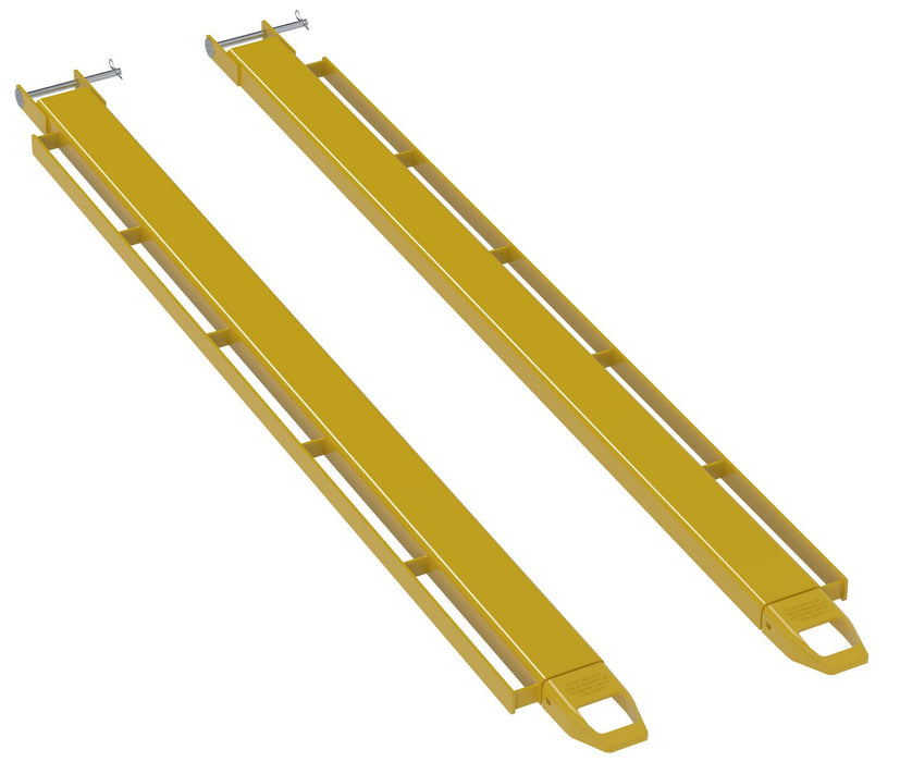 Vestil FE-4-96-P-LR Steel Pin Style Fork Extensions with Load Rails 4" X 96" 4,000 lb. Capacity Yellow