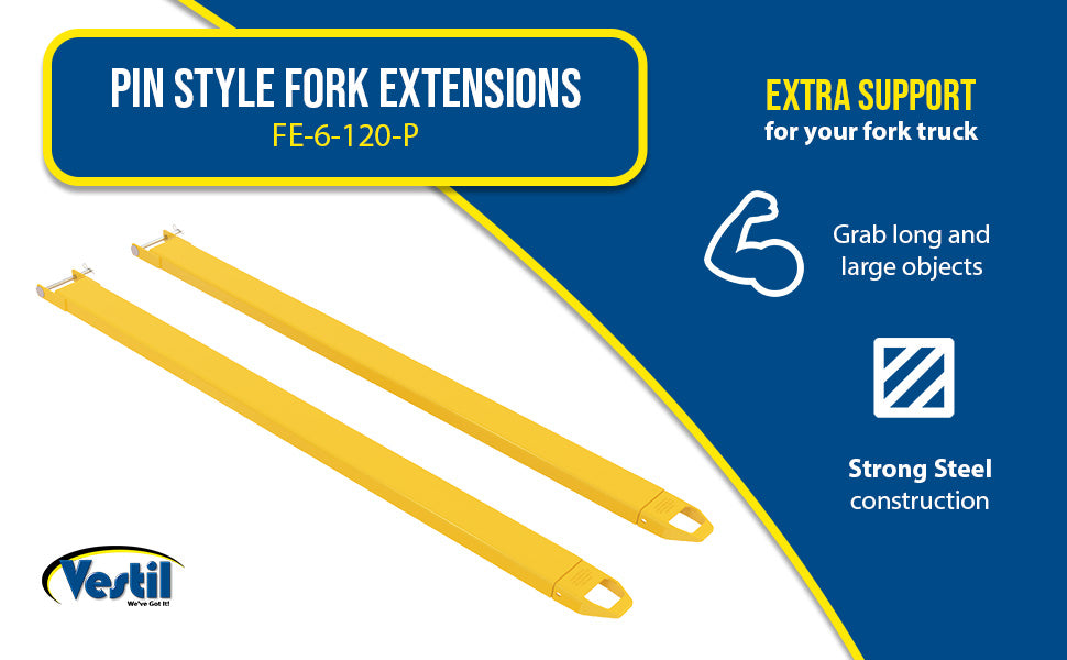 Vestil FE-6-120-P steel pin style fork extensions feature overview 1