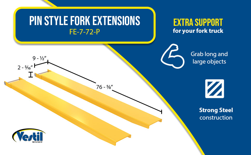 Vestil FE-7-72-P steel pin style fork extensions feature overview 3
