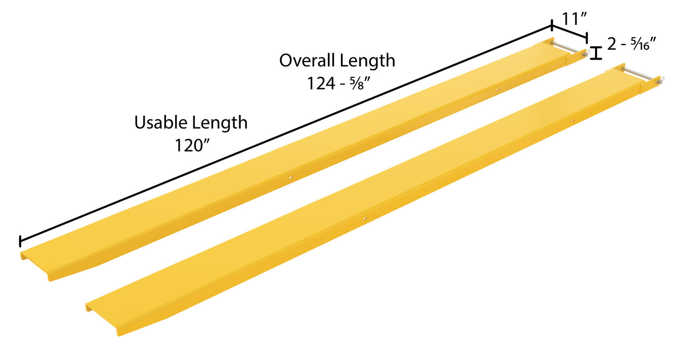 Vestil FE-8-120-P steel pin style fork extensions dimensions diagram