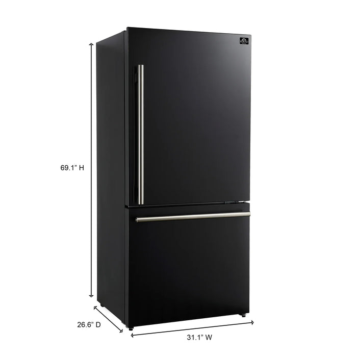 Forno Milano Espresso Package - 62-Inch, 34.4 cu. ft. Refrigerators with Bottom Freezers in Black with Stainless Steel Handle (FFFFD1787-60BLK)