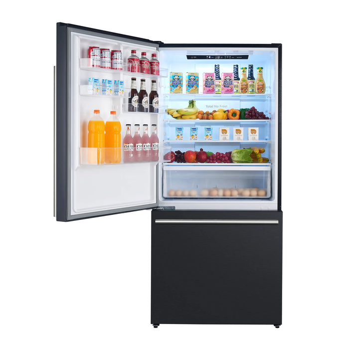 Forno Milano Espresso 31-Inch 17.2 cu. ft. Bottom Freezer Door Refrigerator in Black with Stainless Steel Handle (FFFFD1786-31BLK) FORNO