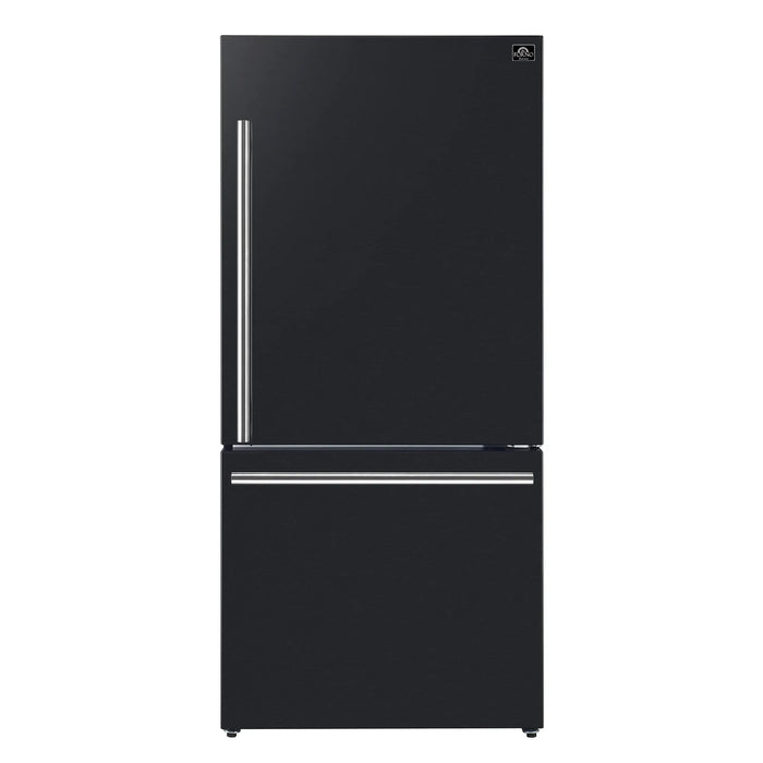 Forno Milano Espresso Package - 62-Inch, 34.4 cu. ft. Refrigerators with Bottom Freezers in Black with Stainless Steel Handle (FFFFD1787-60BLK)