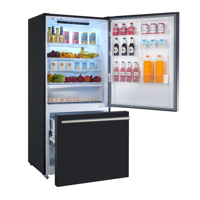 Forno Milano Espresso Package - 62-Inch, 34.4 cu. ft. Refrigerators with Bottom Freezers in Black with Stainless Steel Handle (FFFFD1787-60BLK)