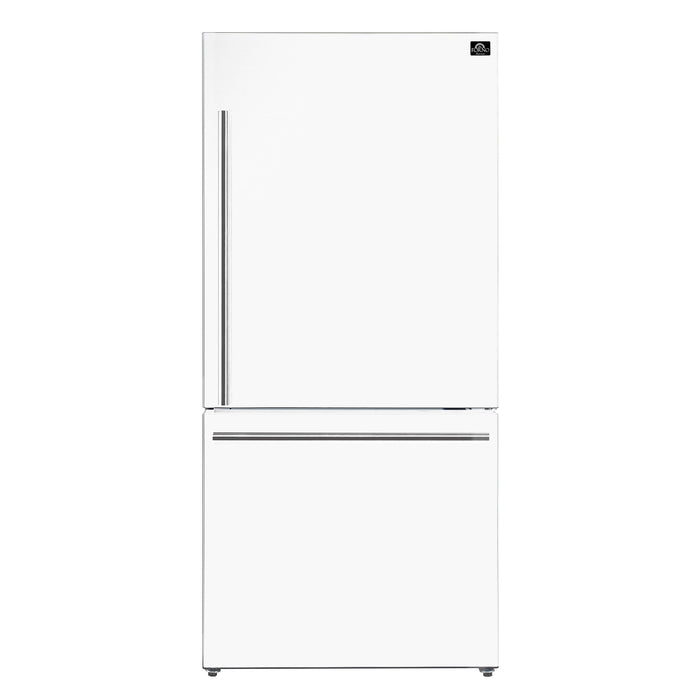 FORNO 4-Piece Appliance Package- 30-Inch Electric Range, Under Cabinet Range Hood, 31-Inch Refrigerator, and Built-In Dishwasher in White with Stainless Steel Trim (FBDL-006-03US)