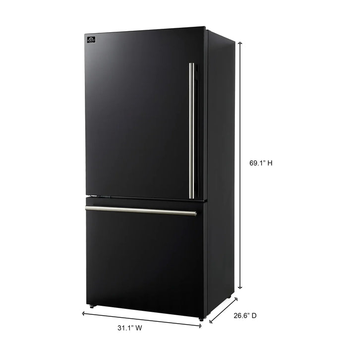 Forno Milano Espresso Package - 62-Inch, 34.4 cu. ft. Refrigerators with Bottom Freezers in Black with Stainless Steel Handle (FFFFD1787-60BLK)