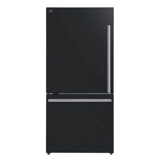 Forno Milano Espresso 31-Inch 17.2 cu. ft. Bottom Freezer Door Refrigerator in Black with Stainless Steel Handle (FFFFD1786-31BLK) FORNO