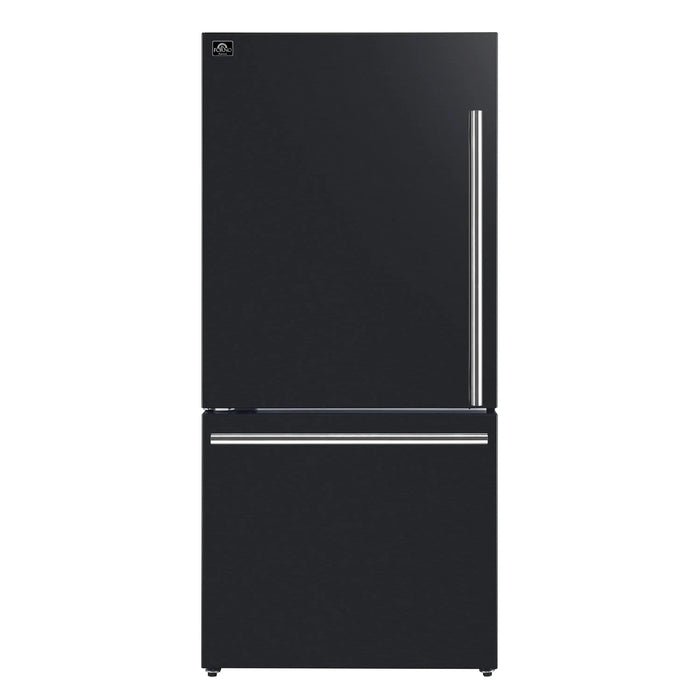 Forno Milano Espresso 31-Inch 17.2 cu. ft. Bottom Freezer Door Refrigerator in Black with Stainless Steel Handle (FFFFD1786-31BLK) FORNO