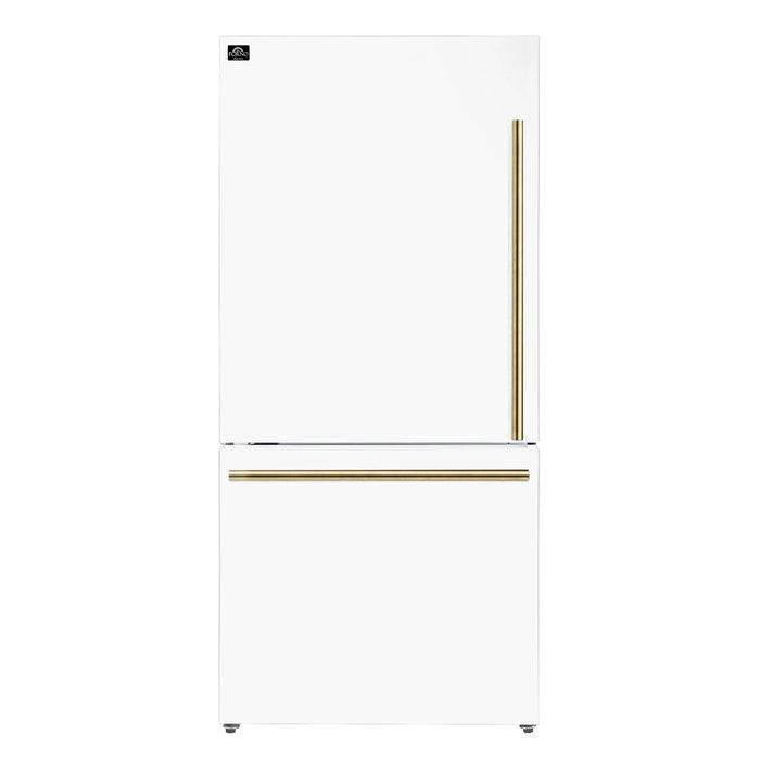 Forno Milano Espresso Package - 62-Inch, 34.4 cu. ft. Refrigerators with Bottom Freezers in White with Antique Brass Handle (FFFFD1787-60WHT)