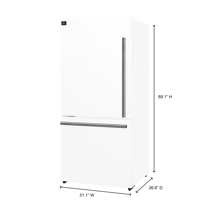 Forno Milano Espresso 31-Inch 17.2 cu. ft. Refrigerator and Bottom Freezer in White with Stainless Steel Handle, Left Hinge (FFFFD1786-31WHT) FORNO