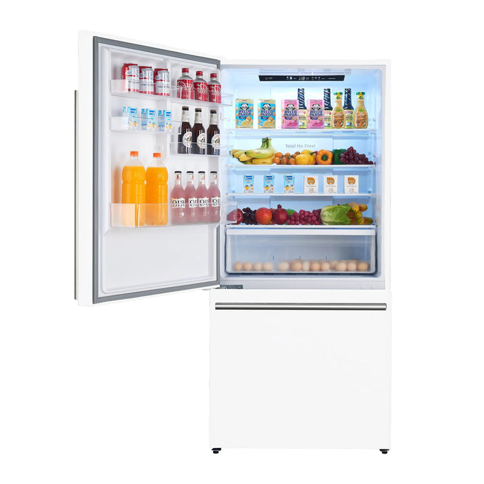 Forno Milano Espresso 31-Inch 17.2 cu. ft. Refrigerator and Bottom Freezer in White with Stainless Steel Handle, Left Hinge (FFFFD1786-31WHT) FORNO