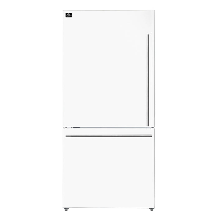Forno Milano Espresso 31-Inch 17.2 cu. ft. Refrigerator and Bottom Freezer in White with Stainless Steel Handle, Left Hinge (FFFFD1786-31WHT) FORNO