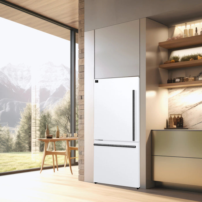 Forno Milano Espresso 31-Inch 17.2 cu. ft. Refrigerator and Bottom Freezer in White with Stainless Steel Handle, Left Hinge (FFFFD1786-31WHT) FORNO