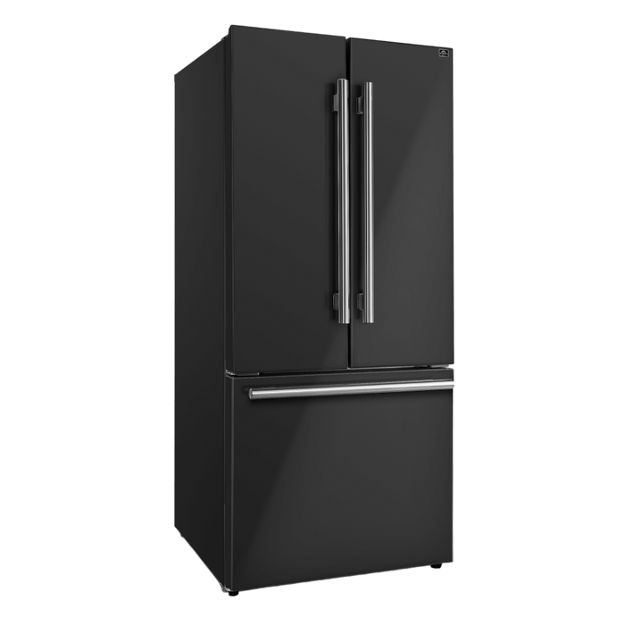 Forno Espresso Gallipoli 30-inch 17.5 cu. ft. French Door Refrigerator with Ice Maker in Black with Stainless Steel Handle (FFFFD1974-31BLK) FORNO