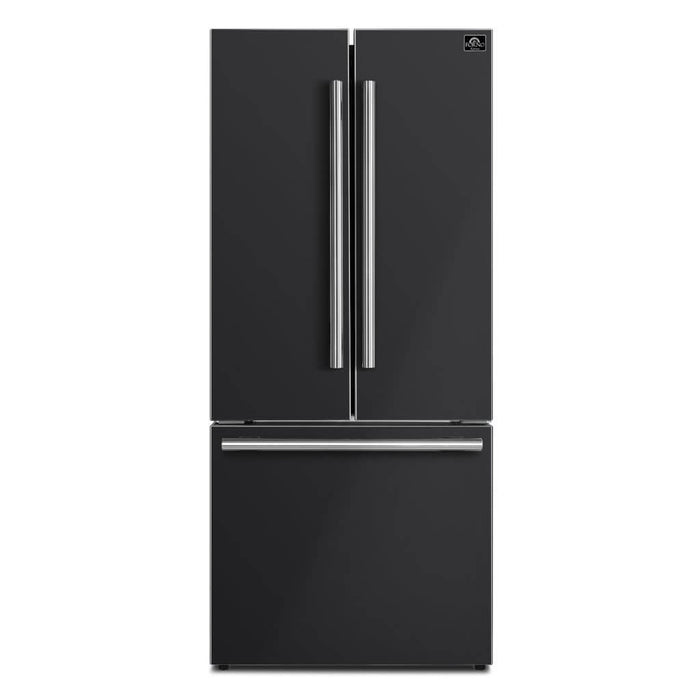 Forno Espresso Gallipoli 30-inch 17.5 cu. ft. French Door Refrigerator with Ice Maker in Black with Stainless Steel Handle (FFFFD1974-31BLK) FORNO