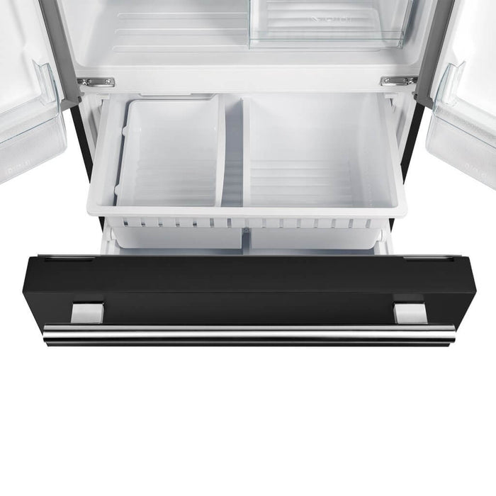 Forno Espresso Gallipoli 30-inch 17.5 cu. ft. French Door Refrigerator with Ice Maker in Black with Stainless Steel Handle (FFFFD1974-31BLK) FORNO