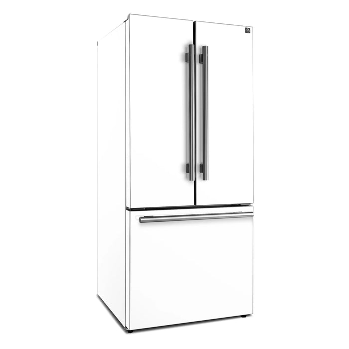 Forno Espresso Gallipoli 30-inch 17.5 cu. ft. French Door Refrigerator with Ice Maker in White with Stainless Steel Handle (FFFFD1974-31WHT) FORNO