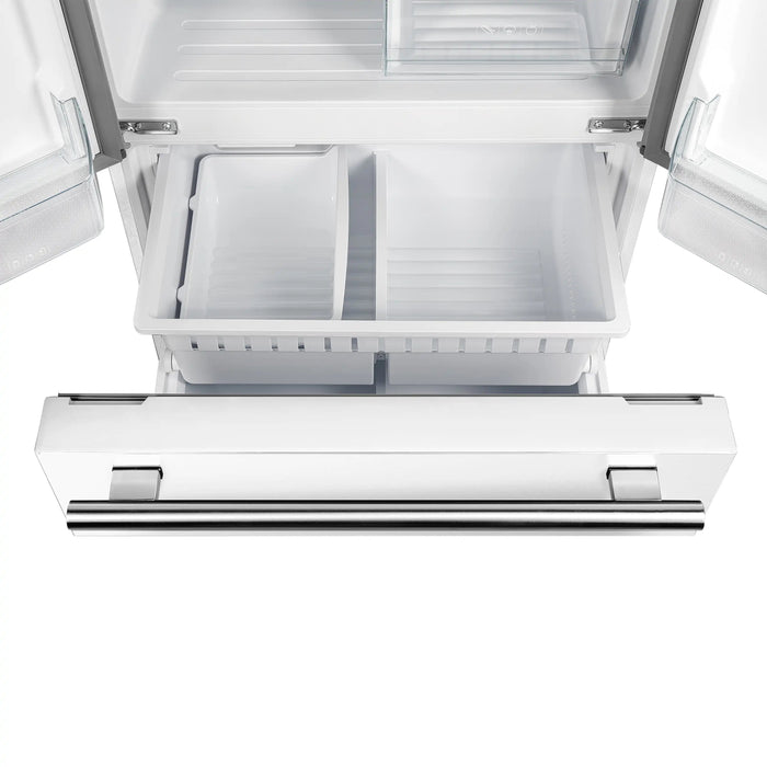 Forno Espresso Gallipoli 30-inch 17.5 cu. ft. French Door Refrigerator with Ice Maker in White with Stainless Steel Handle (FFFFD1974-31WHT) FORNO
