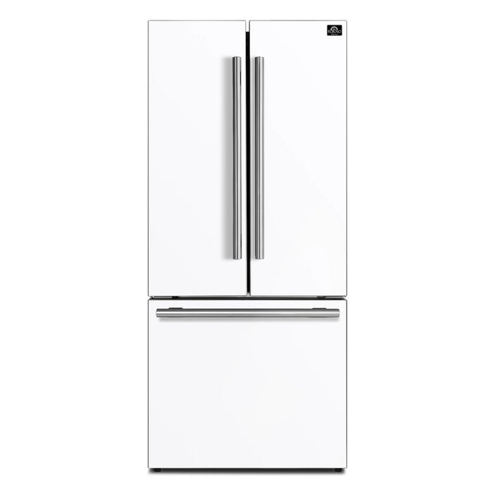 Forno Espresso Gallipoli 30-inch 17.5 cu. ft. French Door Refrigerator with Ice Maker in White with Stainless Steel Handle (FFFFD1974-31WHT) FORNO