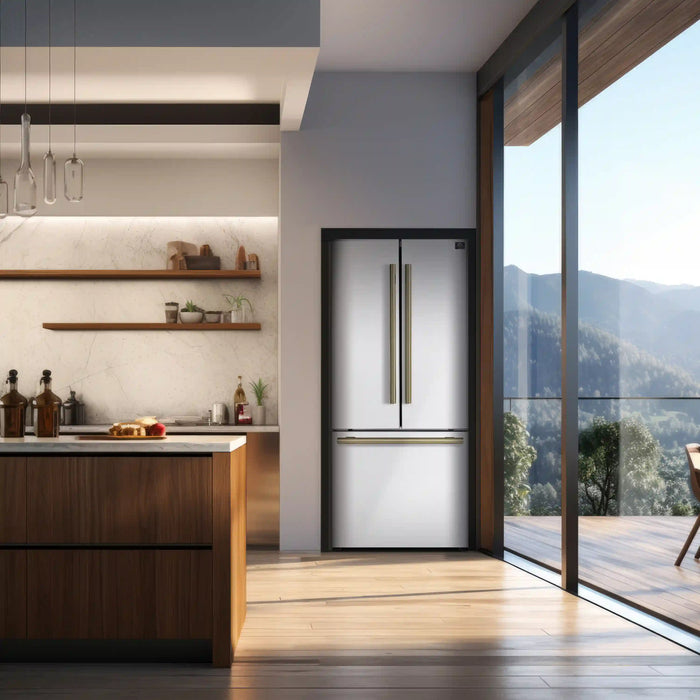 Forno 2-Piece Appliance Package - 30-Inch Slide-In Induction Range and 30-Inch French Door Refrigerator in White with Antique Brass Handle (FBDL-014-10CAUS)