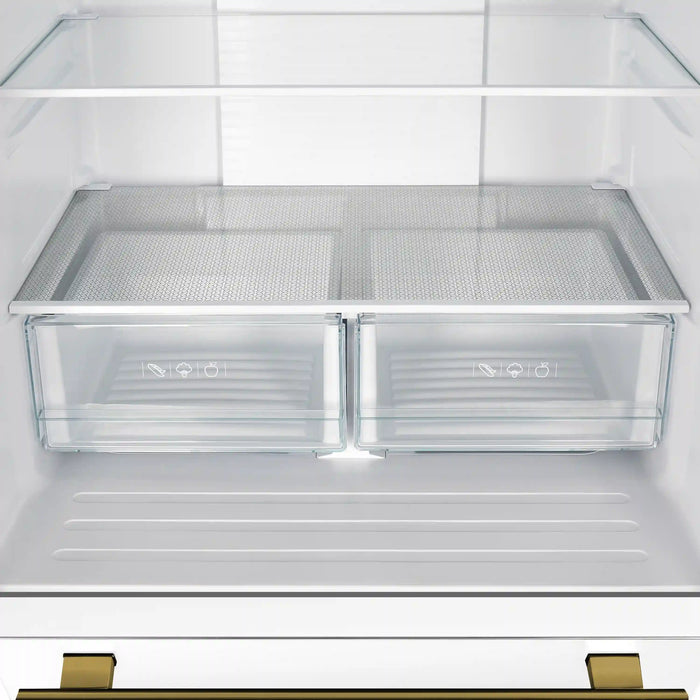 Forno 2-Piece Appliance Package - 30-Inch Slide-In Induction Range and 30-Inch French Door Refrigerator in White with Antique Brass Handle (FBDL-014-10CAUS)