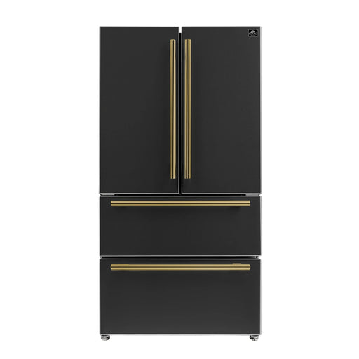 Forno Espresso Moena 36-inch 19.2 Cu.ft French Door Refrigerator in Black with Antique Brass Handle (FFRBI1820-36BLK) FORNO