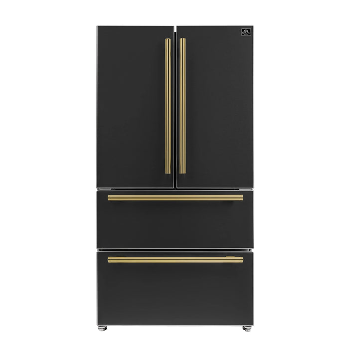 Forno Espresso Moena 36-inch 19.2 Cu.ft French Door Refrigerator in Black with Antique Brass Handle (FFRBI1820-36BLK) FORNO
