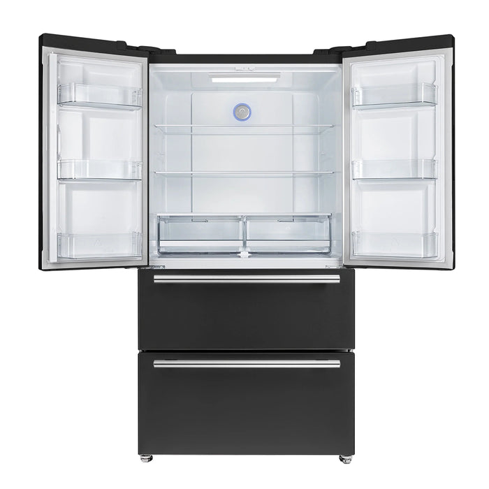 Forno Espresso Moena 36-inch 19.2 Cu.ft French Door Refrigerator in Black with Antique Brass Handle (FFRBI1820-36BLK) FORNO