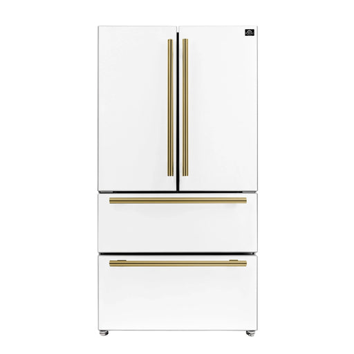 Forno Espresso Moena 36-inch 19.2 Cu.ft French Door Refrigerator in White with Antique Brass Handle (FFRBI1820-36WHT) FORNO