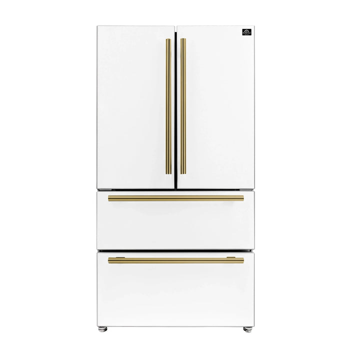 Forno Espresso Moena 36-inch 19.2 Cu.ft French Door Refrigerator in White with Antique Brass Handle (FFRBI1820-36WHT) FORNO