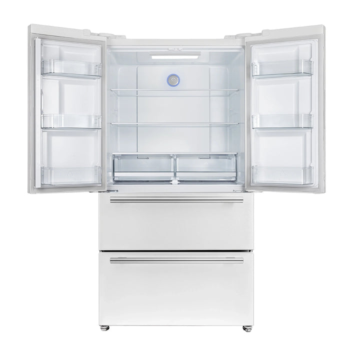 Forno Espresso Moena 36-inch 19.2 Cu.ft French Door Refrigerator in White with Antique Brass Handle (FFRBI1820-36WHT) FORNO
