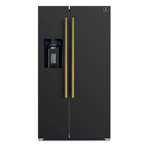 Forno Espresso Salerno 36-inch 20 cu.ft Side-by-Side Refrigerator with Water Dispenser in Black with Antique Brass Handle (FFRBI1844-36BLK) FORNO